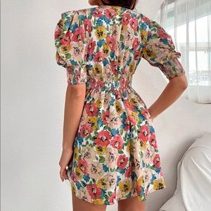 Boho floral puff sleeve A line dress